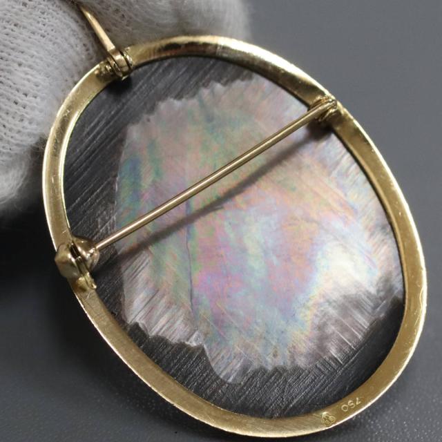 750ゴールド カメオペンダント 750シェルカメオペンダントトップ/ブローチ 7.1g イエローゴールド カメオ