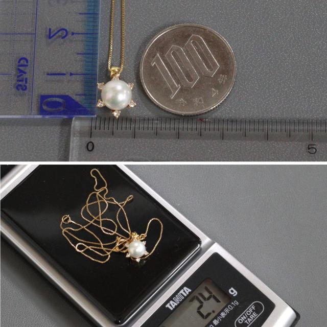 K18パールダイヤモンドネックレス D0.08 2.4g パール6.9mm 44cm イエローゴールド 真珠_9