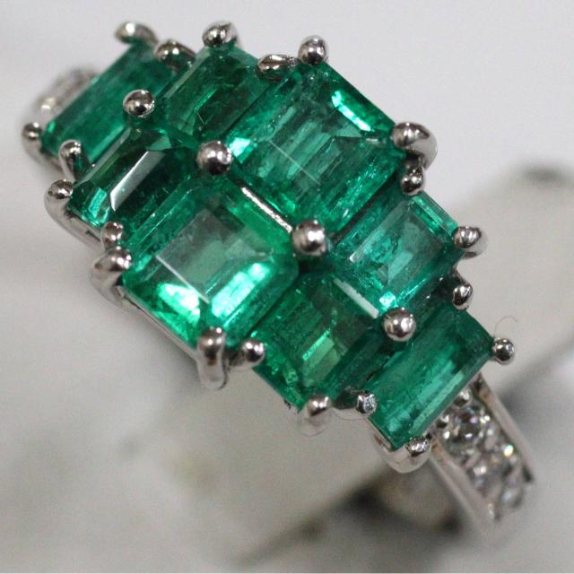 Pt950エメラルドダイヤモンドリング E2.00 D0.15 5.8g #12.5 鑑別カード プラチナ 12.5号 エメラルドカット_3