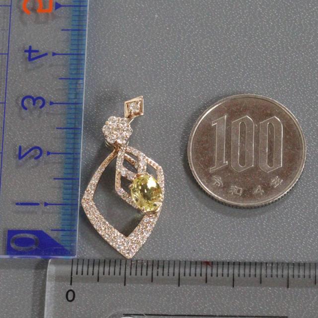 K18PGイエロートルマリンダイヤモンドペンダントトップ T1.04 D0.80 3.9g ピンクゴールド チャーム_7