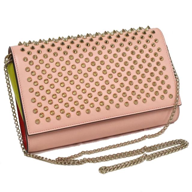 【中古】クリスチャン・ルブタン パロマクラッチ チェーンショルダー ピンク 美品