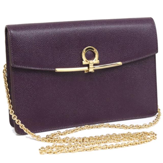 【中古】サルヴァトーレ・フェラガモ ガンチーニ チェーンショルダーバッグ(IR-22D697)美品 パープル