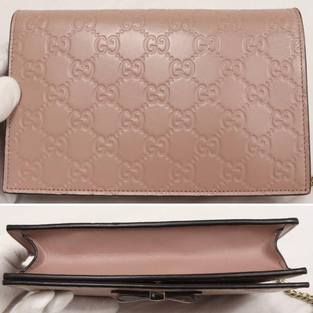 【中古】グッチ チェーン ショルダー ウォレット(431408)リボン ピンク レザー_2