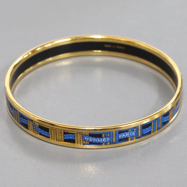 【中古】エルメス エマイユPM ブルーリボン柄 ブレスレット バングル 七宝焼き エナメルプリント