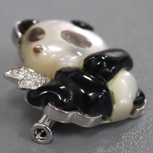 【中古】750/K14WGシェルオニキスダイヤモンドペンダントトップ/ブローチ パンダモチーフ D0.05 5.2g ホワイトゴールド_3