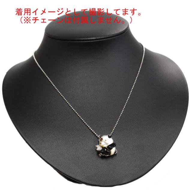 【中古】750/K14WGシェルオニキスダイヤモンドペンダントトップ/ブローチ パンダモチーフ D0.05 5.2g ホワイトゴールド_8