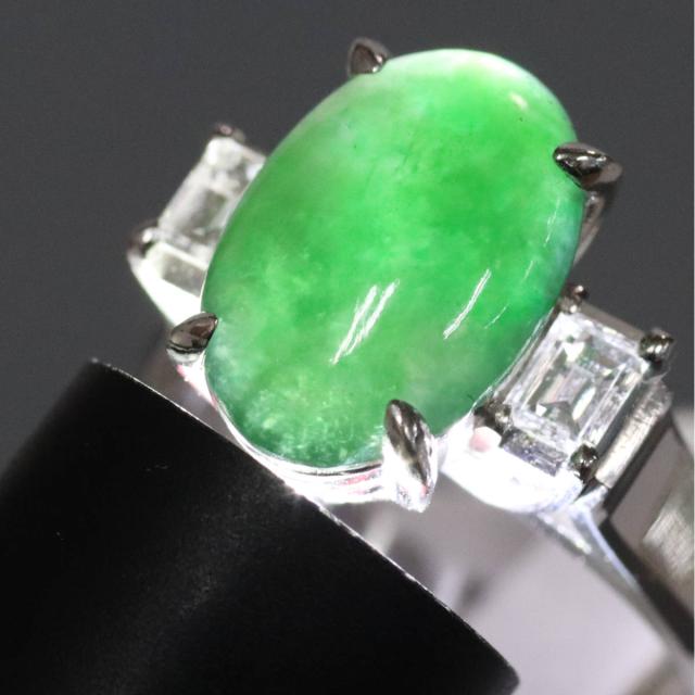 【中古】Pt900ヒスイダイヤモンドリング D0.41 8.5g #14 プラチナ ソーティング付_3