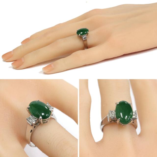 【中古】Pt900ヒスイダイヤモンドリング D0.41 8.5g #14 プラチナ ソーティング付_8