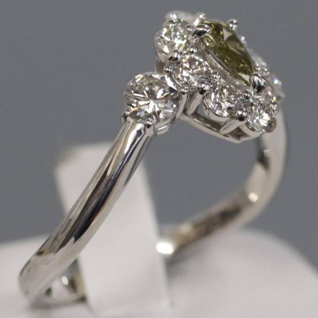 【中古】Pt900ダイヤモンド/イエローイッシュグリーンダイヤモンドリング D0.217 D0.96 5.2g #17 ソーティング 4月誕生石_2