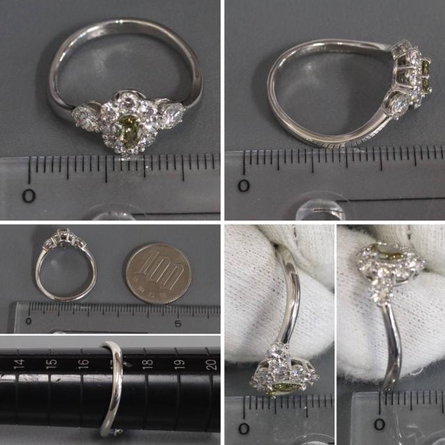 【中古】Pt900ダイヤモンド/イエローイッシュグリーンダイヤモンドリング D0.217 D0.96 5.2g #17 ソーティング 4月誕生石_7