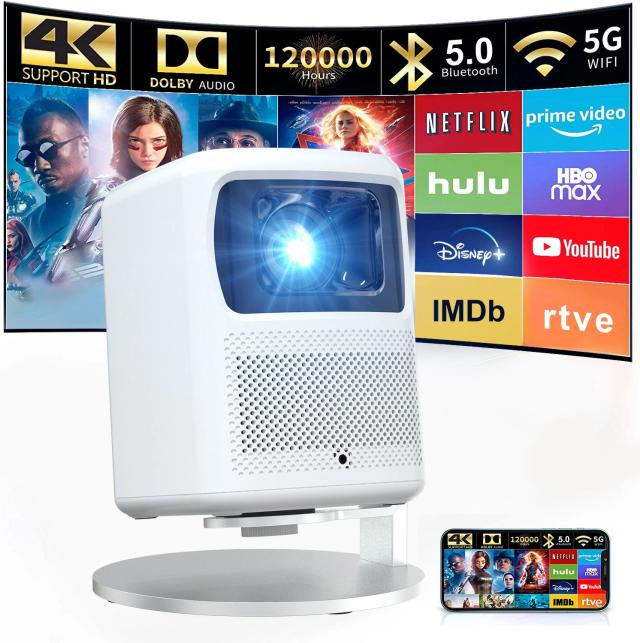プロジェクター 小型 家庭用 天井投影 スマホと繋げる 4K対応 自動フォーカス 自動台形補正 高輝度 Netflix/YouTubeb 1080P android搭載 スマホ 高画質静音 5G wi-fi6 Bluetooth ホームシアター 壁 簡単設定 リモコン付属