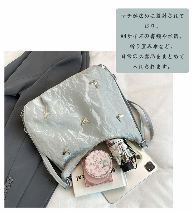 トートバッグ 3way レディース ショルダーバッグ 大容量 斜めがけ リュックバッグ 軽量 PU バッグ 肩掛け ファスナー開閉 かばん 収納 蝶柄 鞄 上品 おしゃれ きれいめ 多機能 通勤バッグ 柔らかい 大人 可愛い 斜め掛けバッググ 通勤 OL オフィス お出掛け かわいい_2