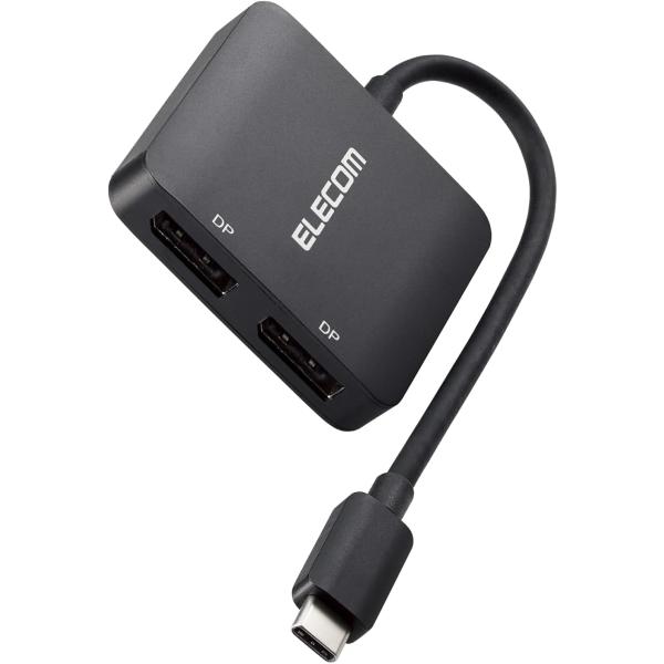 エレコム usb c 変換アダプタ Type-C to DisplayPort (2ポート) 8K(7680×4320px)/30Hz マルチディスプレイ ミラーリング 0.12m ケーブル ブラック AD-CDP2BK2