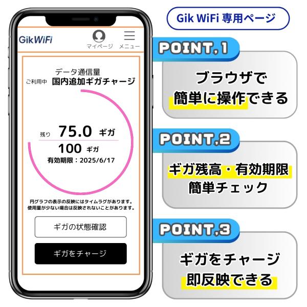 ポケットWiFi 100GB 365日 ギガ付き セット ルーター モバイルルーター 1年間 簡単チャージ 電源入れてすぐ使える 契約不要 月額費用無し SIM不要 端末買い切り_6