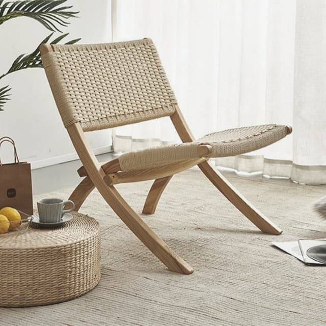 3colors/折りたたみ式 ナチュラル ウッド ラウンジ チェア 海外 リゾート風 おしゃれ リラックス 椅子 ロープ編み ナチュラルインテリア