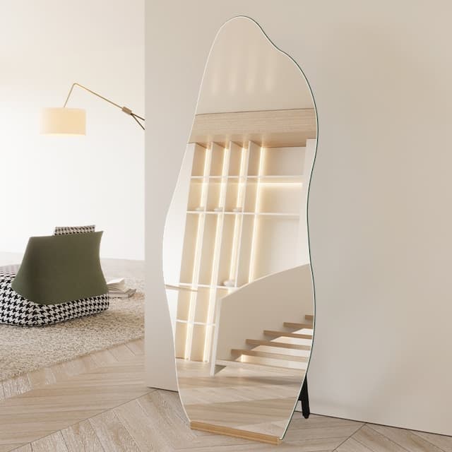 2タイプ/スタンド付き＊160cm ウェーブ 波型 カーブドレスミラー