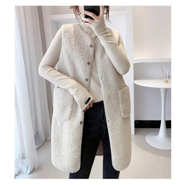 昇級版！厚手ボアベスト レディース ジャケット アウター チョッキ ロング フリースベスト ジレ 前開き もこもこ ゆったり 着痩せ 暖かい 防寒 防風 通学 通勤