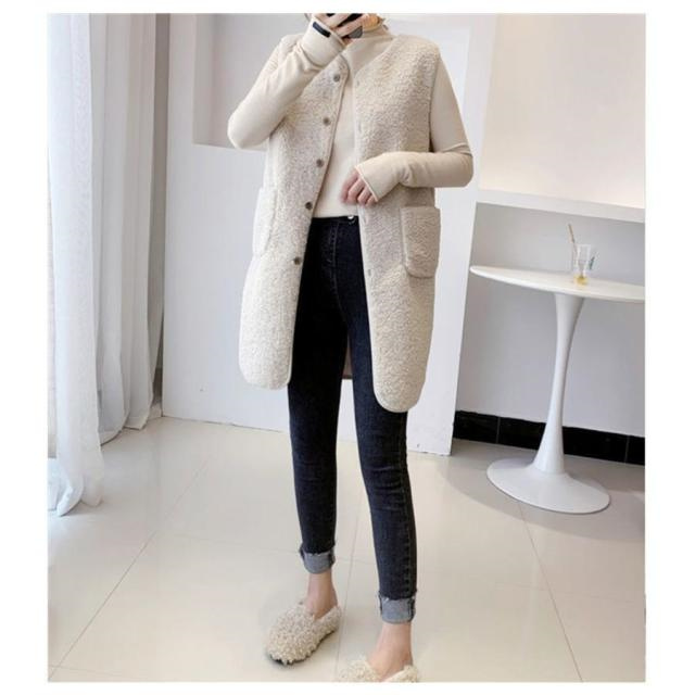 昇級版！厚手ボアベスト レディース ジャケット アウター チョッキ ロング フリースベスト ジレ 前開き もこもこ ゆったり 着痩せ 暖かい 防寒 防風 通学 通勤