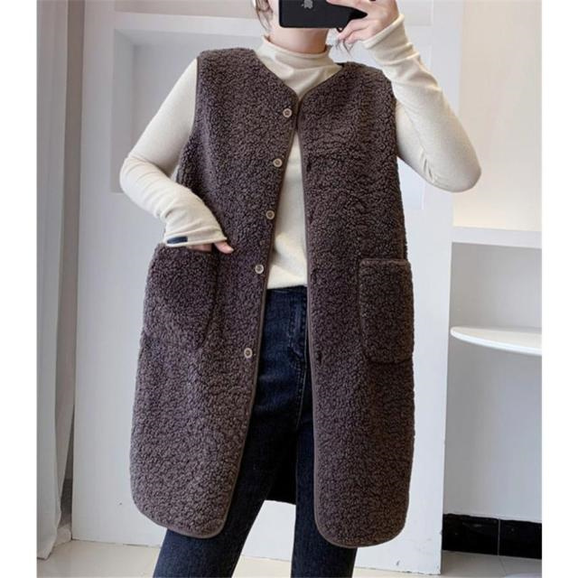 昇級版！厚手ボアベスト レディース ジャケット アウター チョッキ ロング フリースベスト ジレ 前開き もこもこ ゆったり 着痩せ 暖かい 防寒 防風 通学 通勤