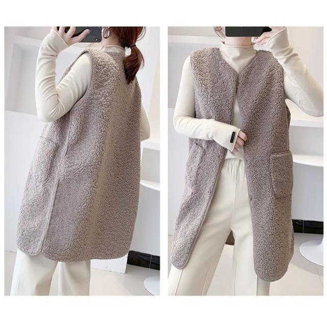 昇級版！厚手ボアベスト レディース ジャケット アウター チョッキ ロング フリースベスト ジレ 前開き もこもこ ゆったり 着痩せ 暖かい 防寒 防風 通学 通勤