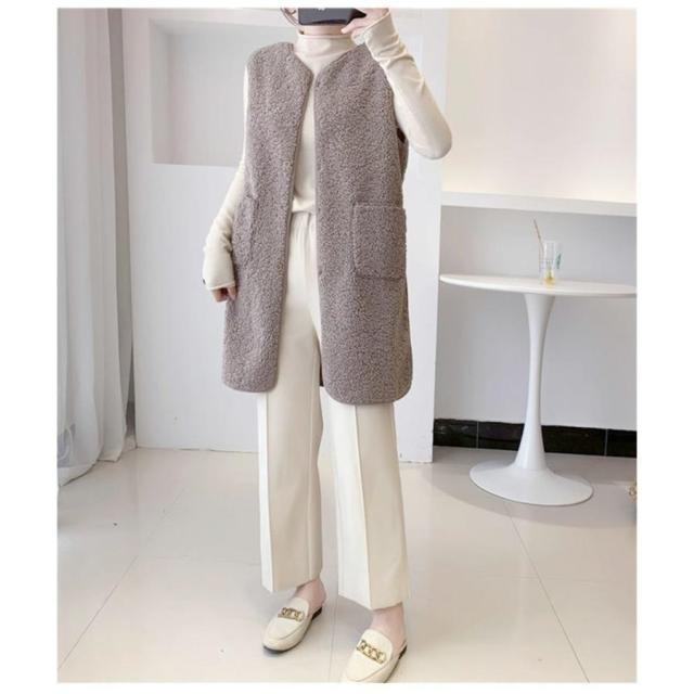 昇級版！厚手ボアベスト レディース ジャケット アウター チョッキ ロング フリースベスト ジレ 前開き もこもこ ゆったり 着痩せ 暖かい 防寒 防風 通学 通勤