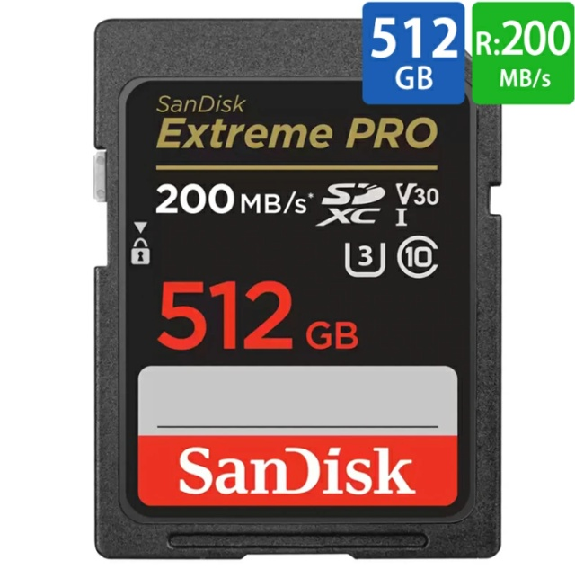 サンディスク SDカード SD 512GB SDXC SanDisk サンディスク Extreme PRO Class10 UHS-I U3 V30 4K R:200MB/s W:140MB/s 海外リテール SDSDXXD-512G-GN4IN 送料無料