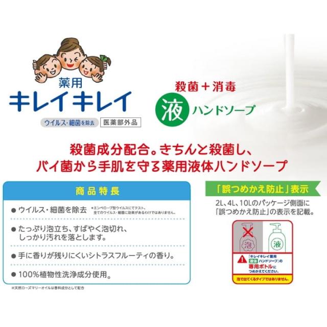 【法人様限定】ライオン　キレイキレイ薬用液体ハンドソープ　4L×3本入×2ケースロット【取り寄せ商品・代引き不可・時間指定不可・沖縄、北海道、離島不可】_2