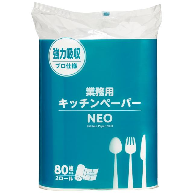 大黒工業　キッチンペーパー　NEO　80枚×2ロール　10袋入×3ケースロット【メーカー直送・代引き不可・時間指定不可・沖縄、離島不可】