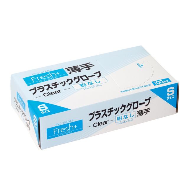 大黒工業　フレッシュプラス　プラスチックグローブ　薄手　Sサイズ　粉なし　100枚×30箱入【取り寄せ商品・即納不可】