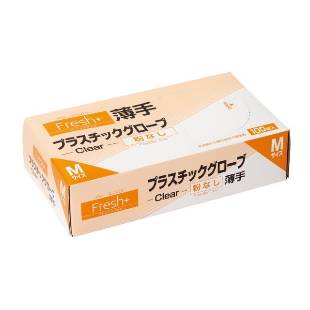 大黒工業　フレッシュプラス　プラスチックグローブ　薄手　Mサイズ　粉なし　100枚×30箱入【取り寄せ商品・即納不可】