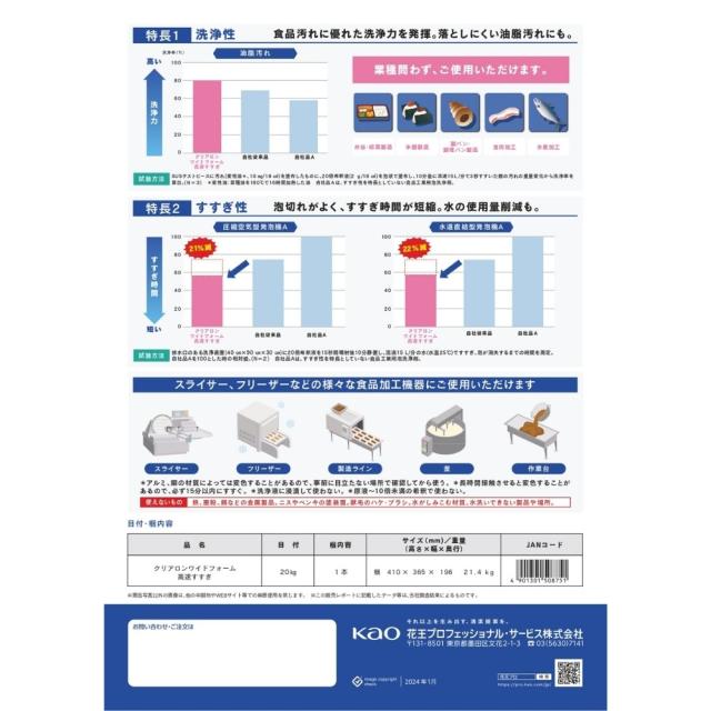 花王　業務用　食品加工機器用洗浄剤　クリアロン　ワイドフォーム　高速すすぎ　20kg【取り寄せ商品・即納不可・代引き不可・返品不可】_2