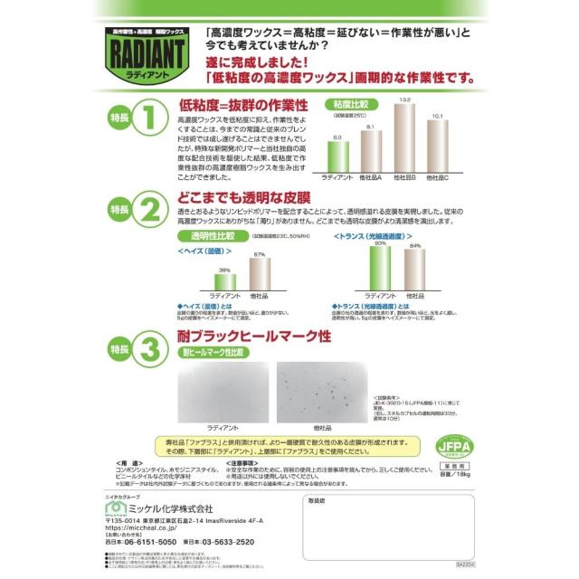 全国送料無料】ミッケル化学 高濃度樹脂ワックス ラディアント 18kg 