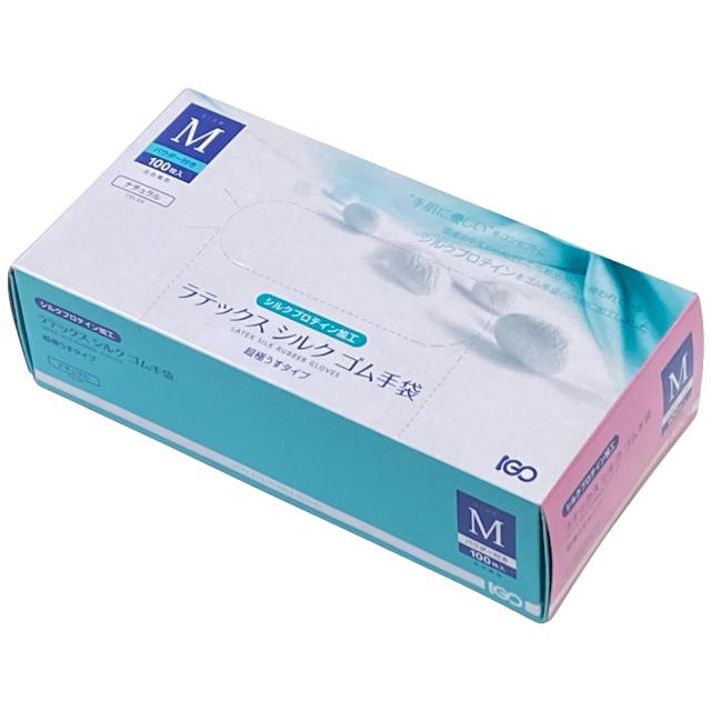 アイ・ジー・オー　ラテックスシルクゴム手袋　Mサイズ　粉付　100枚×30箱入●ケース販売お徳用【メーカー直送・代引き不可・時間指定不可・沖縄、離島不可】