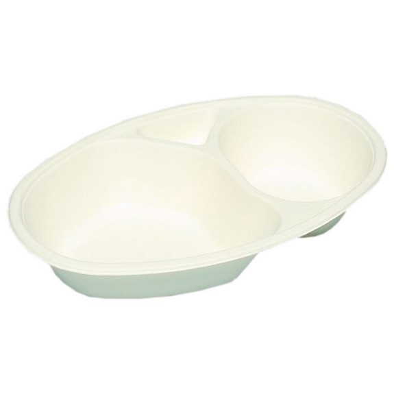 パルプモールド容器　モールドカレー容器(仕切付)　MZ-2　無地　251×161×47mm　50枚×12入【メーカー直送・代引き不可・時間指定不可・沖縄、離島不可】