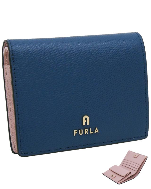 【2026年春夏 新作】 フルラ Furla Camelia コンパクト財布 S INDIGO+COROLLA int. ブルー+ピンク WP00304_ARE000_1007_4503S カメリア バイフォールド コンパクトウォレット S 二つ折り財布 レディース 【新品 新作 未使用 正規品】