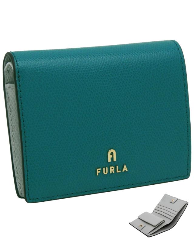 【2026年春夏 新作】 フルラ Furla Camelia コンパクト財布 S AMATORE BLUE+COLOR CRISTALLO d int. グリーン+グレー WP00304_ARE000_1007_4505S カメリア バイフォールド コンパクトウォレット S 二つ折り財布 レディース 【新品 新作 未使用 正規品】