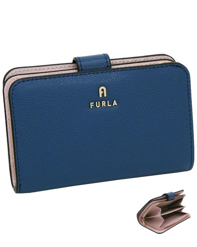 【2026年春夏 新作】 フルラ Furla Camelia コンパクト財布 M INDIGO+COROLLA int. ブルー+ピンク WP00314_ARE000_1007_4503S カメリア 二つ折り コンパクトウォレット レディース 【新品 新作 未使用 正規品】