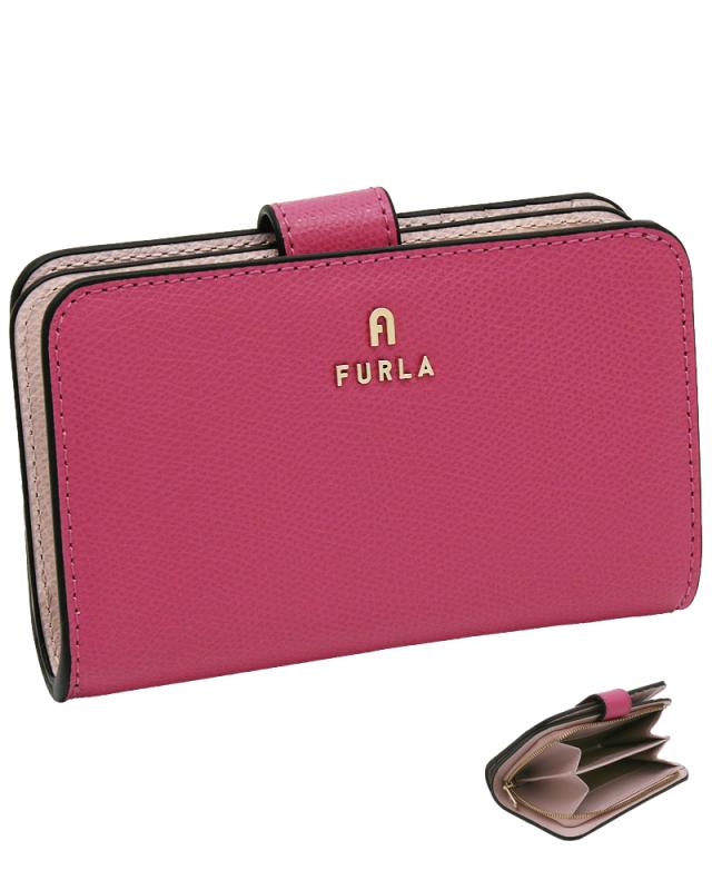 【2026年春夏 新作】 フルラ Furla Camelia コンパクト財布 M VELVET PINK+COROLLA int. ピンク WP00314_ARE000_1007_4504S カメリア 二つ折り コンパクトウォレット レディース 【新品 新作 未使用 正規品】