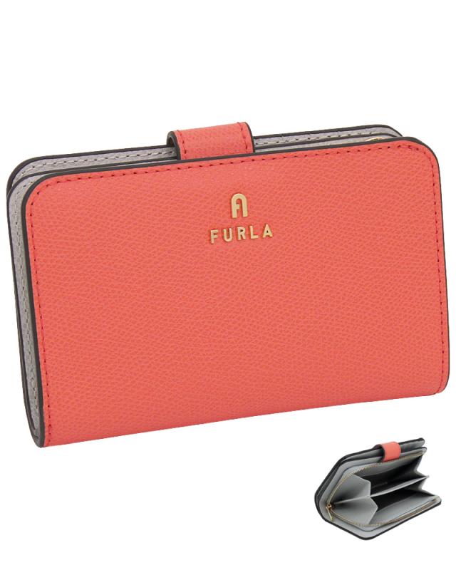 【2026年春夏 新作】 フルラ Furla Camelia コンパクト財布 M APERITIVO+COLOR CRISTALLO d int. オレンジ+グレー WP00314_ARE000_1007_4506S カメリア 二つ折り コンパクトウォレット レディース 【新品 新作 未使用 正規品】