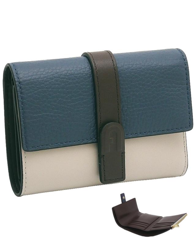 【2025年秋冬 新作】 フルラ Furla Grazia ジップポケット付コンパクト財布 M GRIGIO BLU+VANIGLIA+ESPRESSO ブルー+バニラ+ブラウン WP00496_BX1588_1007_4553S グラツィア 三つ折り コンパクトウォレット レディース 【新品 新作 未使用 正規品】