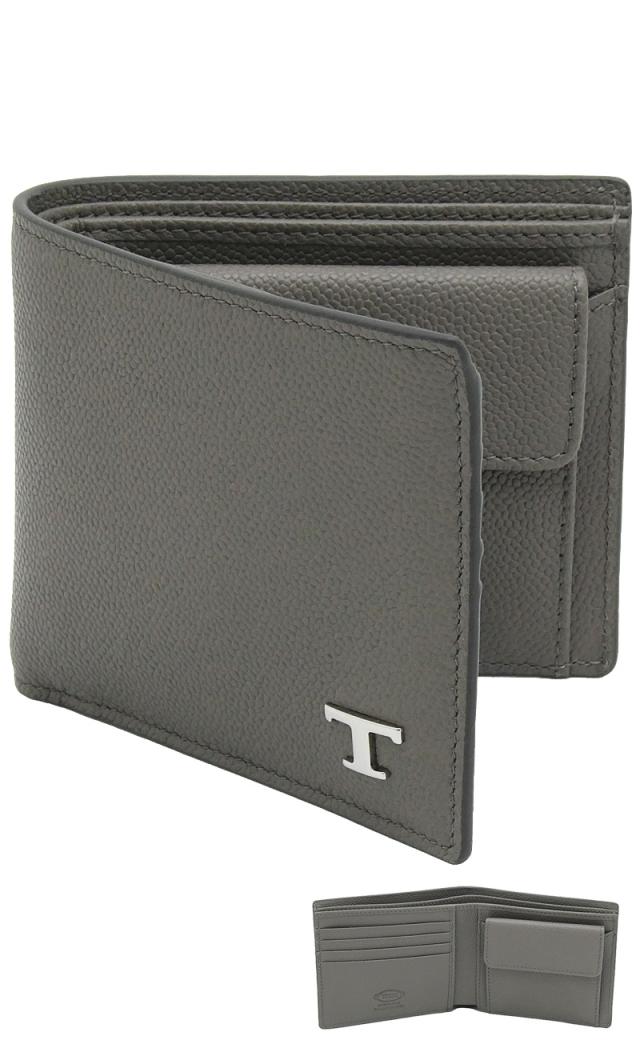 【2026年春夏新作】 トッズ TODS レザー ウォレット XAMTSYBB300UGAB413 tods 小銭入れ付 二つ折り財布 グレー メンズ 【新品 新作 未使用 正規品】