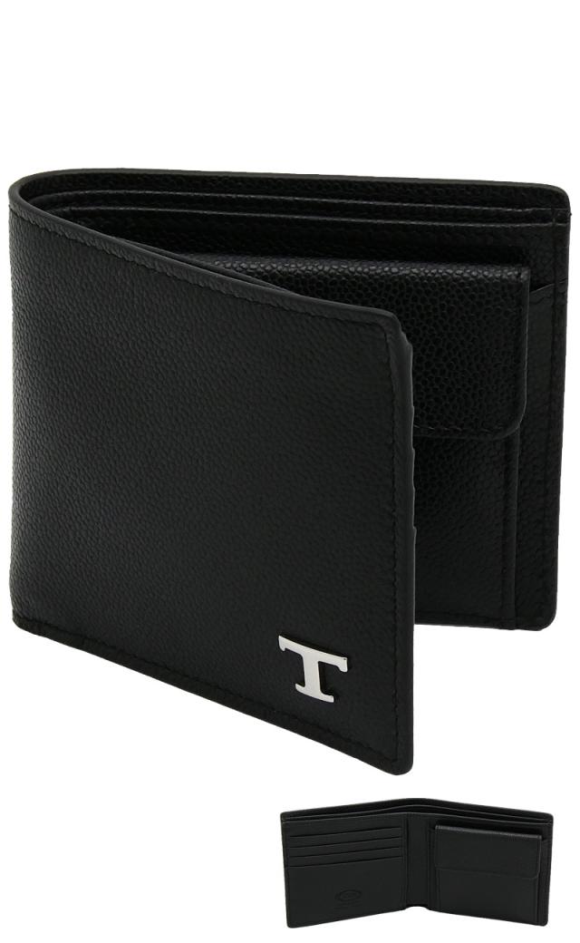 【2026年春夏新作】 トッズ TODS レザー ウォレット XAMTSYBB300UGAB999 tods 小銭入れ付 二つ折り財布 ブラック メンズ 【新品 新作 未使用 正規品】