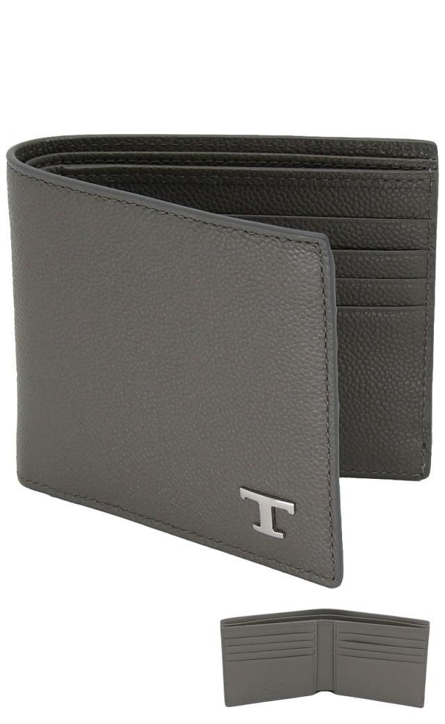 【2026年春夏新作】 トッズ TODS レザー ウォレット XAMTSYC0300UGAB413 tods 二つ折り財布 グレー メンズ 【新品 新作 未使用 正規品】