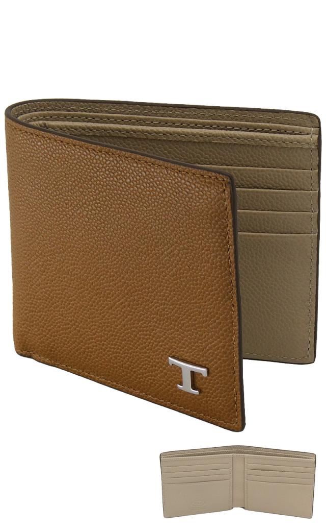 【2026年春夏新作】 トッズ TODS レザー ウォレット XAMTSYC0300UZO4L95 tods 二つ折り財布 ブラウン+ベージュ メンズ 【新品 新作 未使用 正規品】