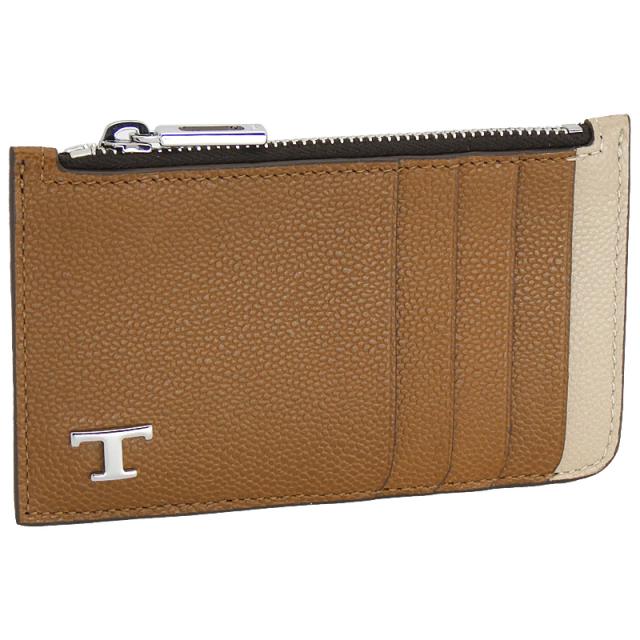 【2026年春夏新作】 トッズ TODS レザー クレジット カード ケース XAMTSYF8300UZO4L95 tods コインケース カードホルダー 小銭入れ ブラウン+ベージュ メンズ 【新品 新作 未使用 正規品】