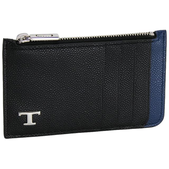 【2026年春夏新作】 トッズ TODS レザー クレジット カード ケース XAMTSYF8300UZODC34 tods コインケース カードホルダー 小銭入れ ブラック+ブルー メンズ 【新品 新作 未使用 正規品】
