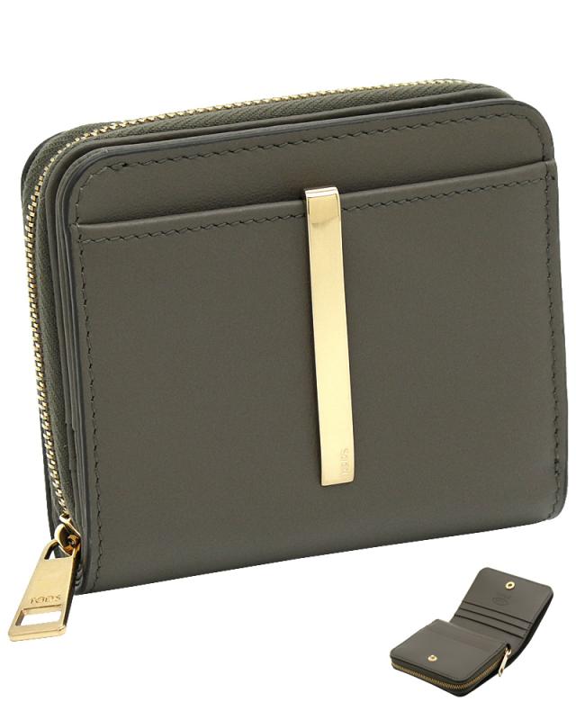 【2026年秋冬新作】 トッズ TODS レザーウォレット XAWDBMAI200RORB208 tods 二つ折り 小銭入れ付 財布 ラウンドファスナー コンパクトウォレット グレー レディース 【新品 新作 未使用 正規品】