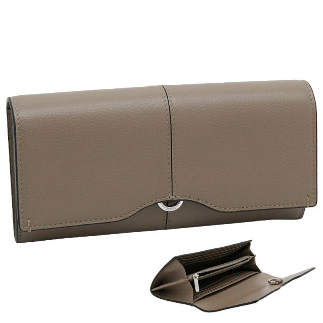 【2026年春夏新作】 トッズ TODS レザー ウォレット XAWDBNB0403XSOC413 tods 二つ折り長財布 小銭入れ付 ベージュ レディース 【新品 新作 未使用 正規品】