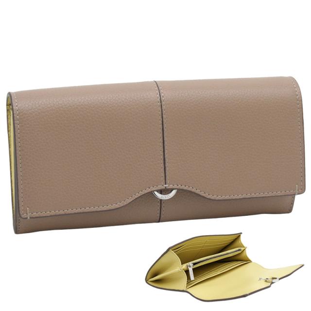 【2026年春夏新作】 トッズ TODS レザー ウォレット XAWDBNB0403XXB5L11 tods 二つ折り長財布 小銭入れ付 ブラウン+イエロー レディース 【新品 新作 未使用 正規品】