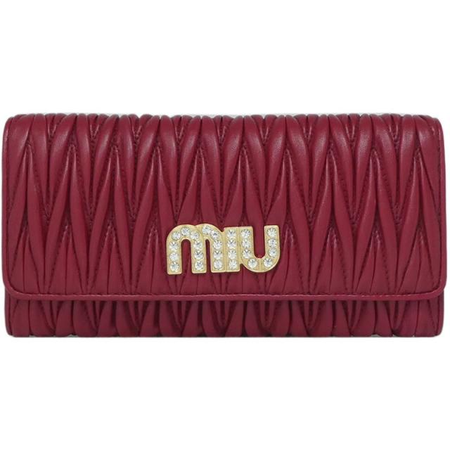 【訳アリ　アウトレット】ミュウミュウ マテラッセ クリスタル 二つ折 長財布 MIU MIU 5MH109 2BSQ F0041 MATELASSE MIU CRYSTAL RUBINO ルビーレッド シープレザー レディース miumiu
